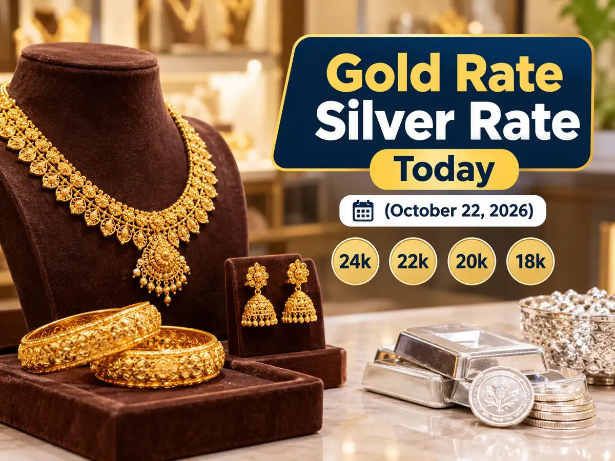 Gold rate and silver rate today (October 22, 2026): Check 24k, 22k, 20k and 18k gold jewellery prices from Malabar Gold & Diamonds, Joyalukkas, Kalyan Jewellers, Tanishq & IBJA in Delhi, Mumbai, Hyderabad & more cities - The Economic Times