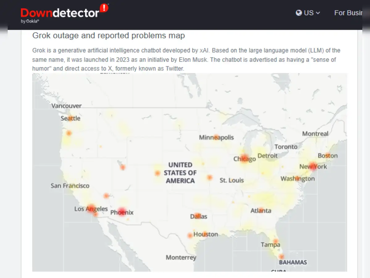grok down: Grok outage map and affected US cities list: Grok down as users  report server issue - The Economic Times