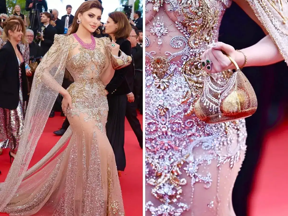 urvashi rautela golden dress Sparkle In Motion Floral Sequin Lace-Up Mini Dress
