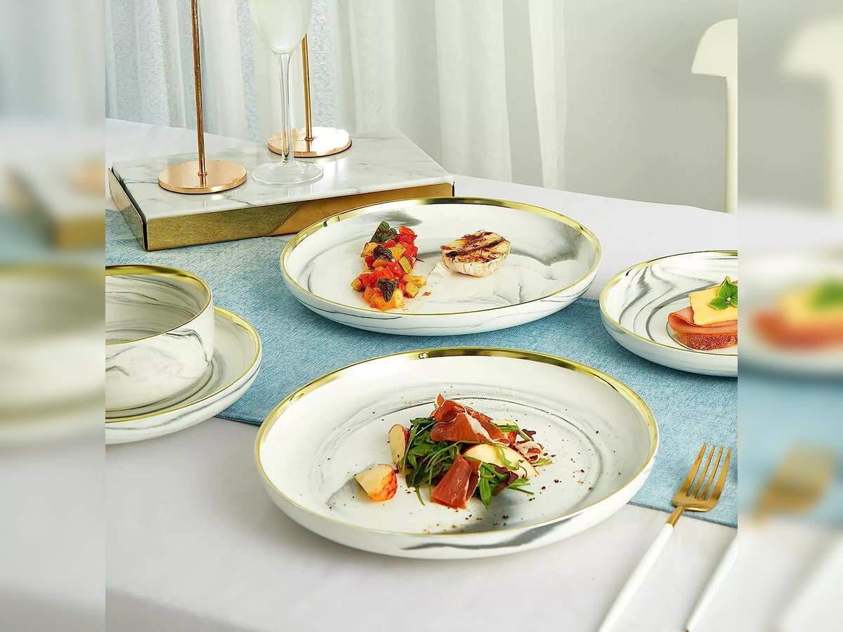 Luxury Marble Pattern Ceramic Serving Dishes White Set of 3 Price