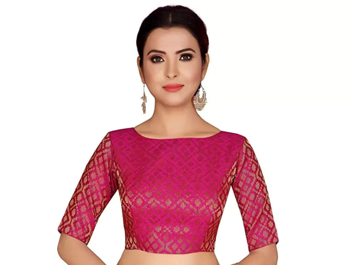 Buy Xmarklimited Women's Art Silk Half Sleeve Round Neck Design Hand  Embroidery and Sequins Work Stitch Readymade Blouse for Saree and Lehenga  Choli (Pink, 38+4 inch Margin , Free Size) at Amazon.in