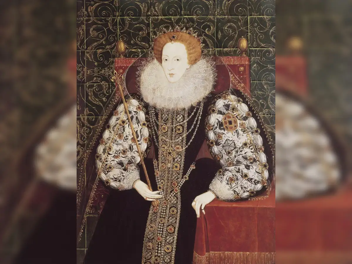 open lace back dress QUEEN ELIZABETH I RAINBOW PORTRAIT (C.1601)  Ezen Designs