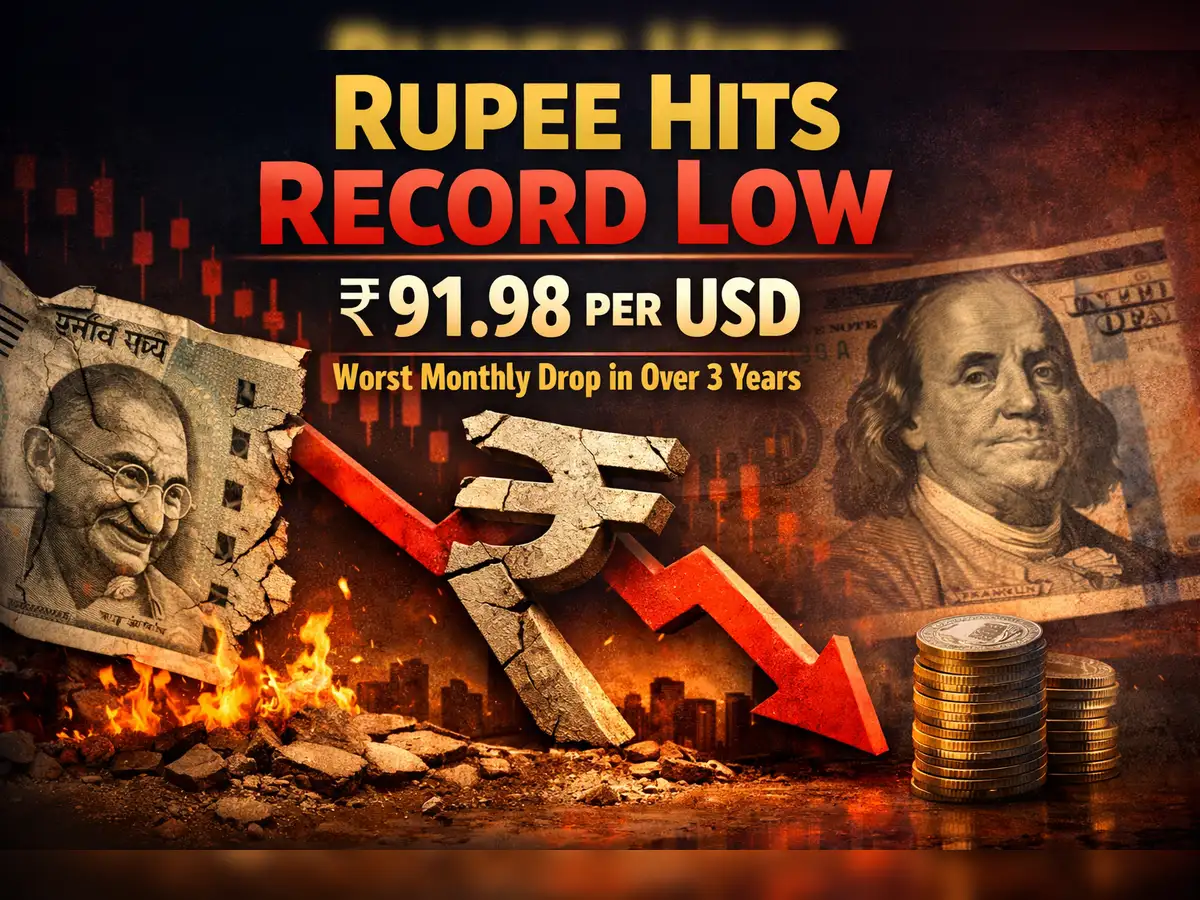 Rupee sinks to record low of 91.98 per USD, logs worst monthly fall in over  3 years - The Economic Times