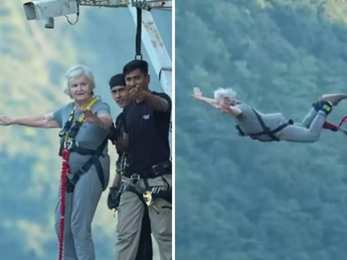 Age no bar for adventure: 82-year-old jumps off highest bungee jump in  Rishikesh - The Economic Times