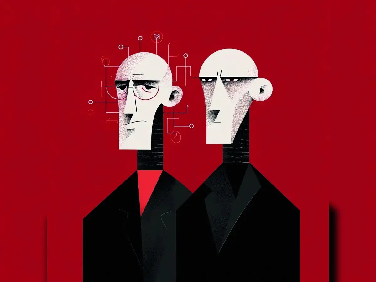 Conceptual image of a CEO dictating complex instructions to an AI robot, illustrating plain English coding.