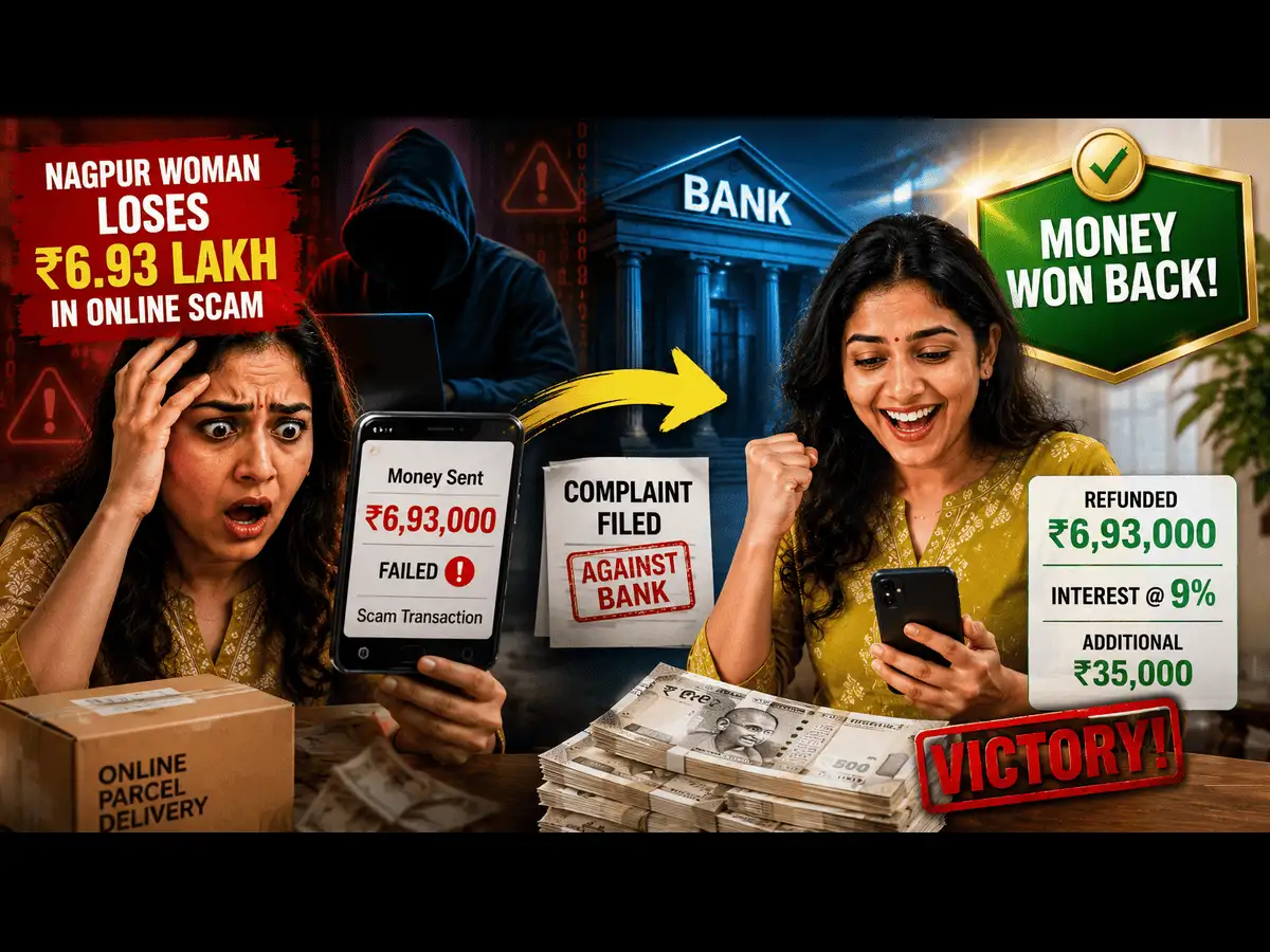 Nagpur woman loses Rs 6.93 lakh in online scam, files complaint against bank, wins back money with 9% interest and additional Rs 35000