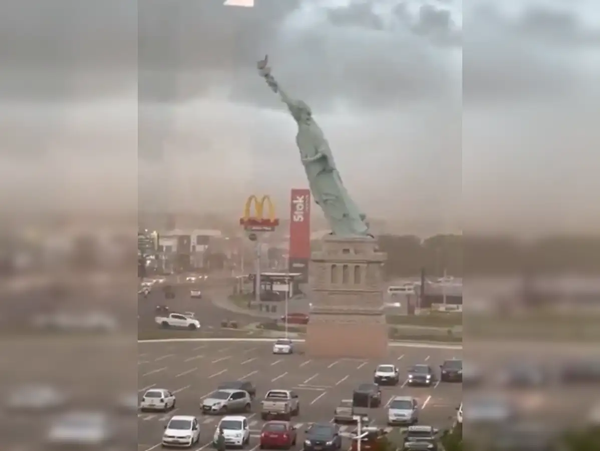 Statue of Liberty' tilts, then topples to ground in Brazil's Rio