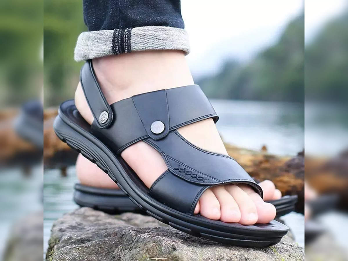 Men's Closed Toe Luxury PU Leather Black Sandals SMD Footwear