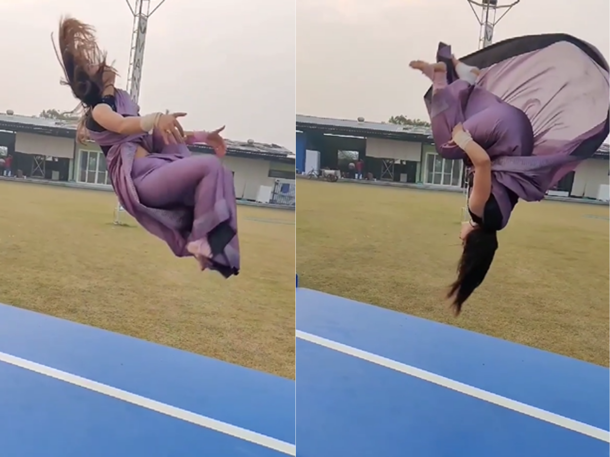 Gymnast does gravity-defying backflips in a saree and the Internet can't keep calm - The Economic Times
