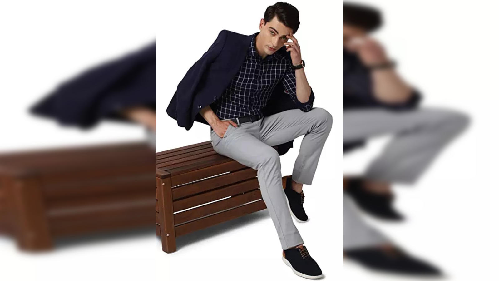 Buy Men Grey Slim Fit Solid Flat Front Business Casual Chinos Online -  48361 | Louis Philippe