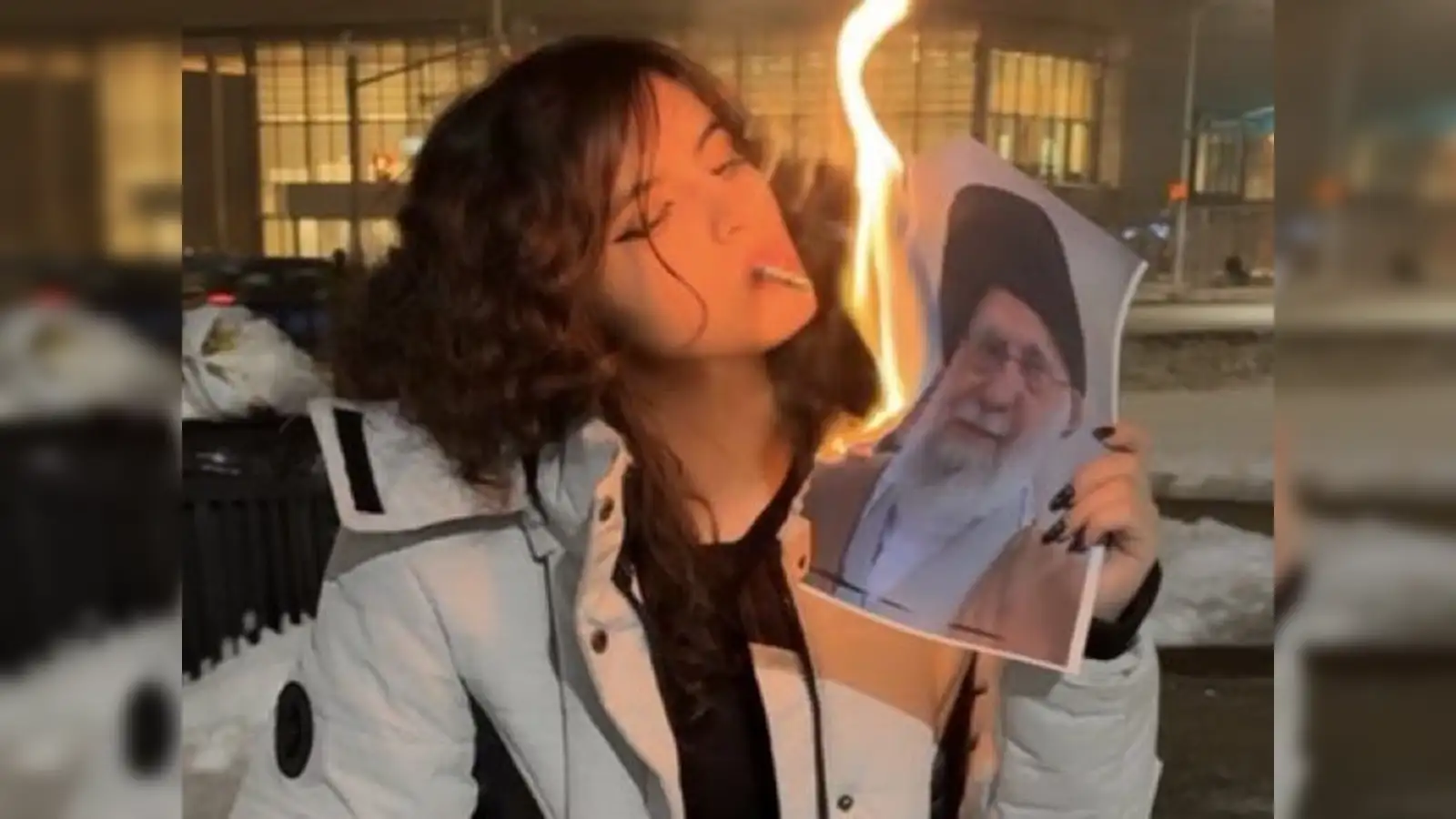 After 'bloody' protest, viral photos show Iranian women using Khamenei's  photos to light cigarettes. Here's why