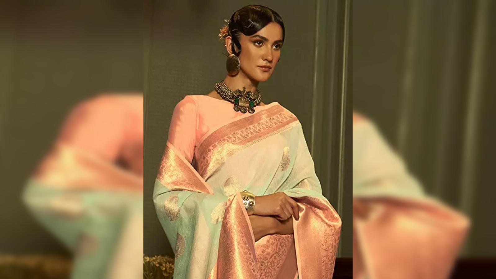 Buy CLOTH BOOST Beautiful Linen Saree Digital print (Pinkgrey) at Amazon.in