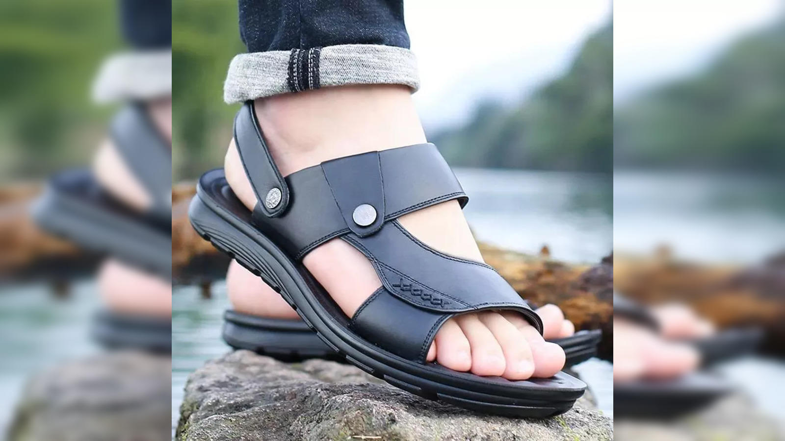 Buy Black Leather Sandals for Men Online at Fabindia | 20146670