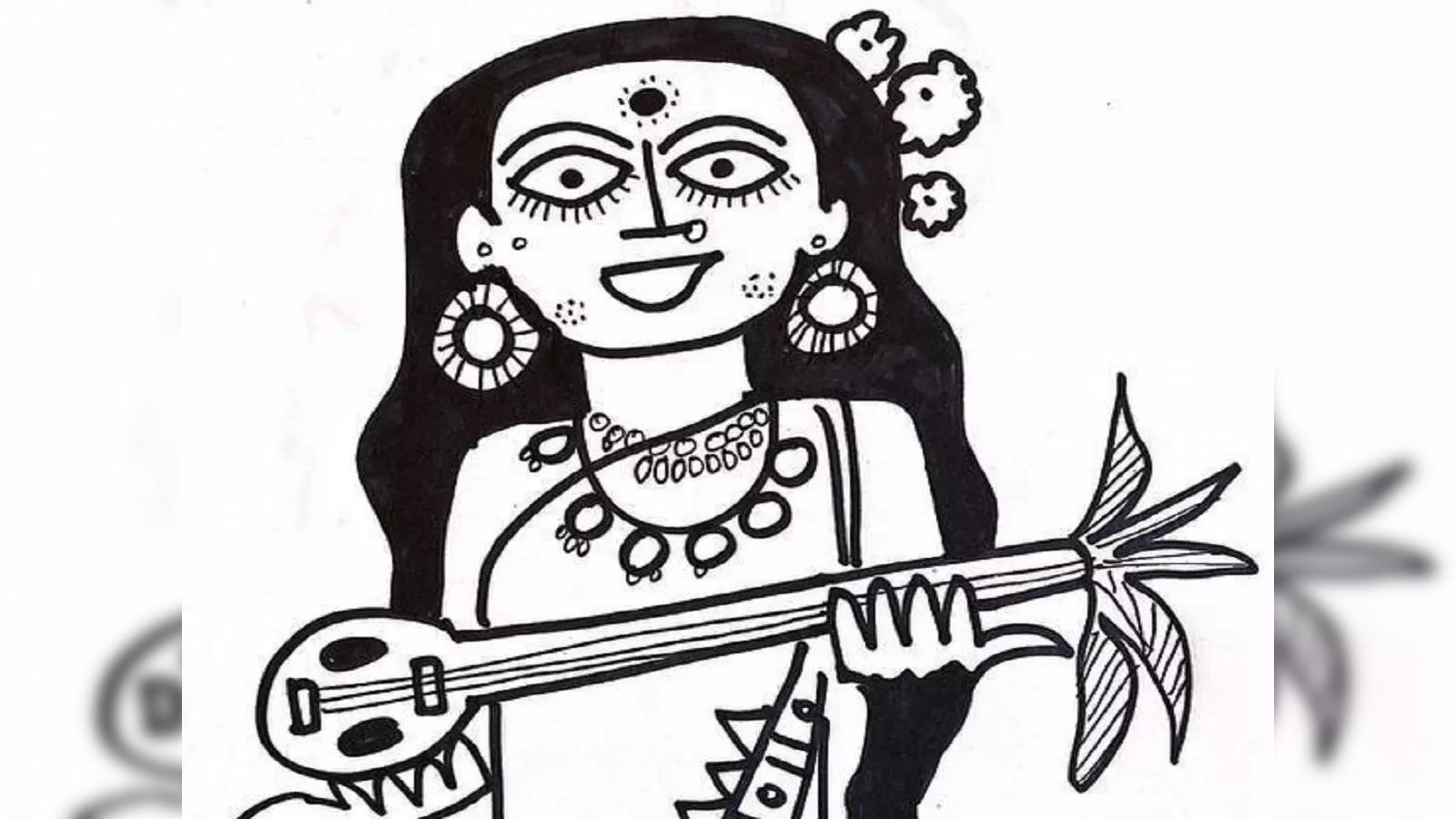 Saraswati Maa Drawing with Sketch Pen