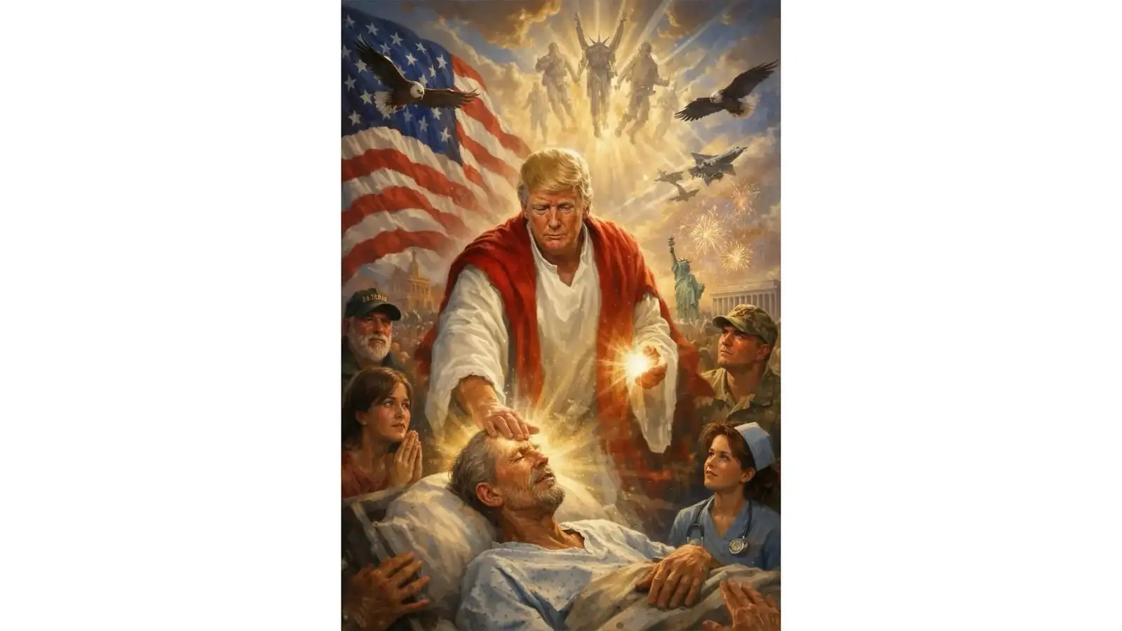Trump posts image depicting himself as Jesus performing a miracle after bashing Pope Leo XIV