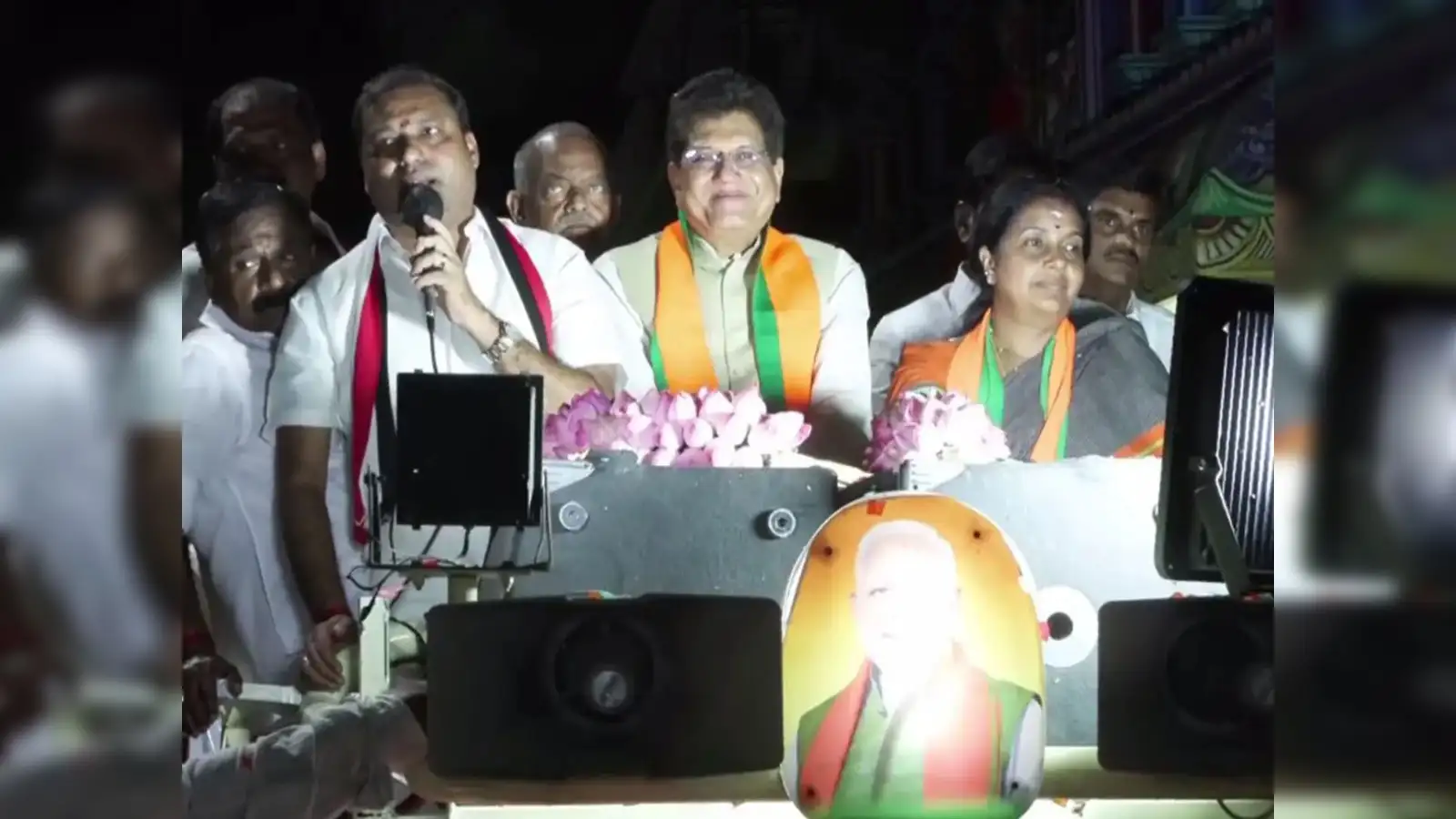 Tamil Nadu: Union Minister Piyush Goyal holds roadshow for BJP candidate Vanathi Srinivasan in Coimbatore