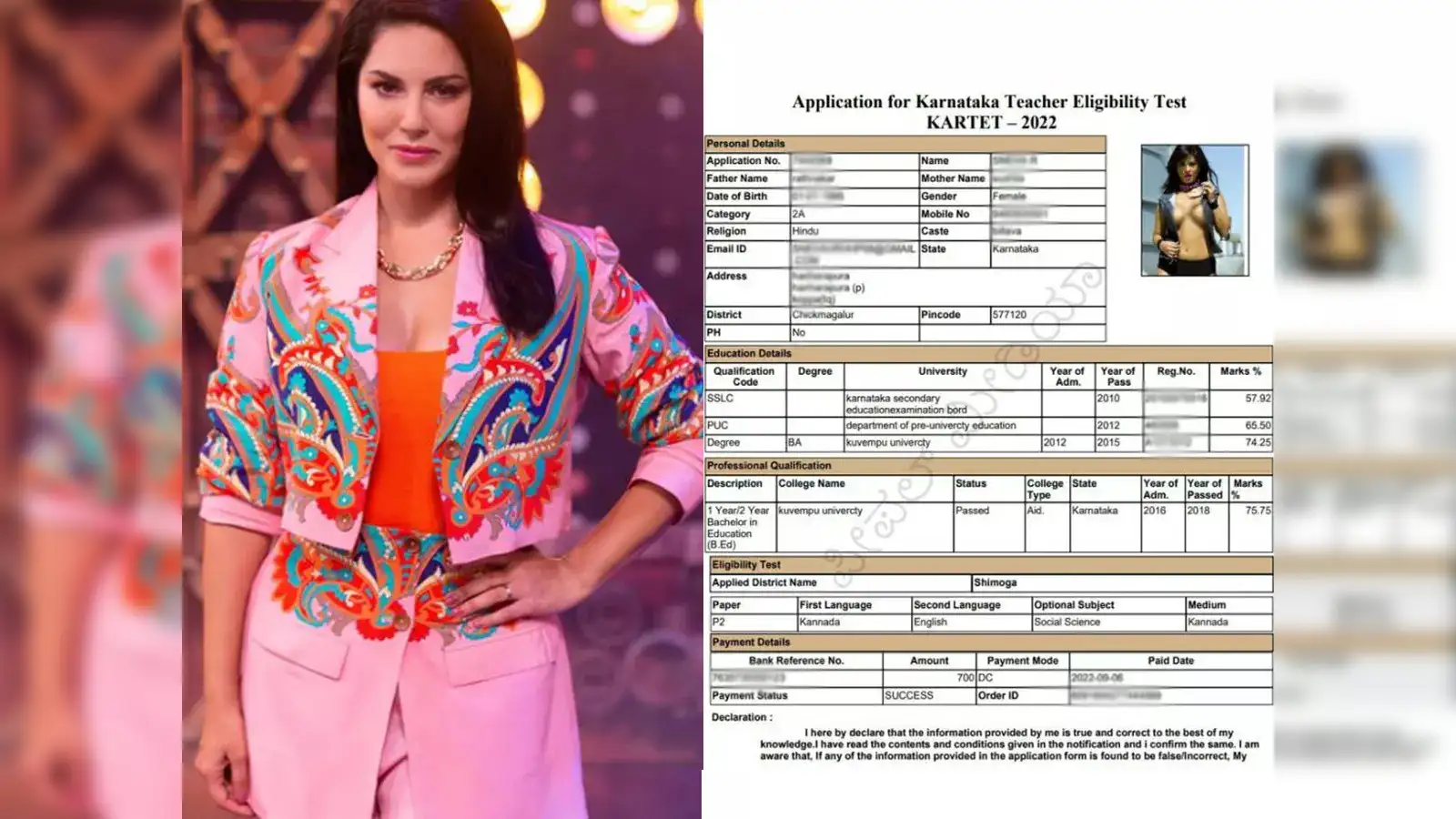 Sunny Leone admit card: Sunny Leones photo on Karnataka teachers exam  admit card, govt orders probe after screenshots go viral - The Economic  Times