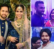 Saina-Parupalli Dazzle In Blue: Badminton Stars Shake A Leg; Kalyaan Dhev, Mum-To-Be Wife Sreeja Attend