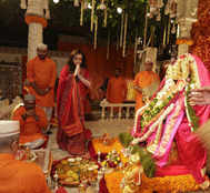 Nita Ambani stuns in red; Mukesh, Isha, Anant in hues of pink as they celebrate Ganesh Chaturthi with B-town