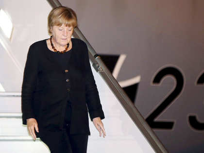 German chancellor Angela Merkel reaches India in military cargo plane