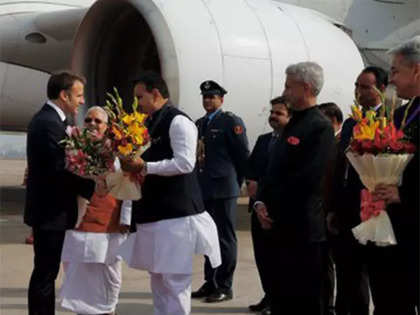 French President Emmanuel Macron arrives in Jaipur, to hold roadshow with PM Modi