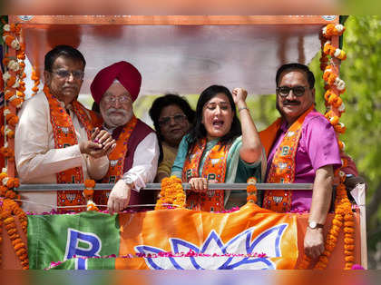 Dhols, victory slogans accompany BJP's Bansuri Swaraj as she files nomination for LS polls
