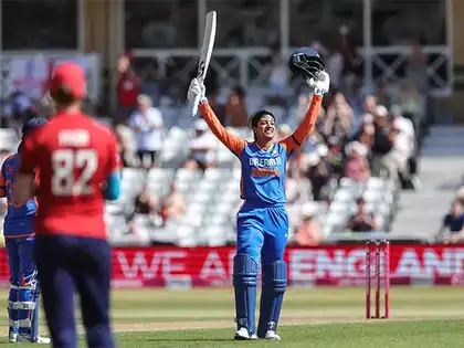 India Women vs England Women 1st T20I Highlights: Mandhana Stars in Dominant Victory 4 Smriti Mandhana celebrates her century