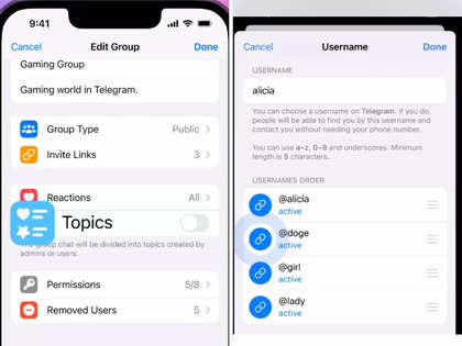 Topics in groups, collectible usernames: All you need to know about new Telegram features