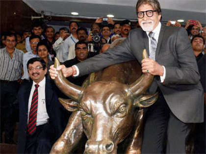 amitabh bachchan rings the opening bell on bombay stock