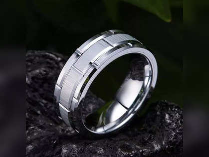 Buy OOMPH Jewellery Silver Stainless Steel Black Enamel Broad Band Ring For  Men & Boys Online