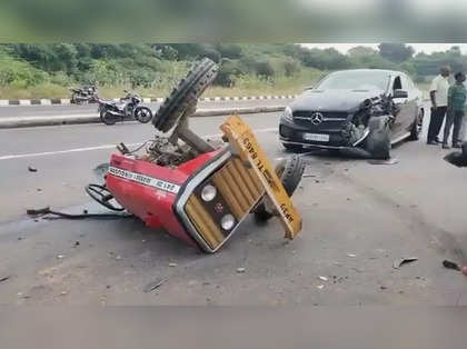 Tractor splits in two after crash with Mercedes-Benz near Tirupati