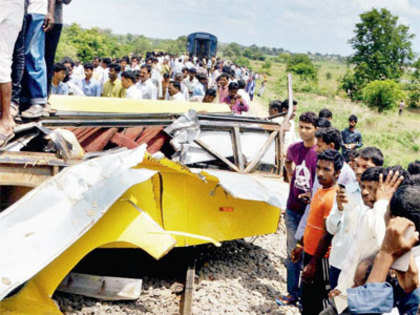 20 kids dead as train hits bus in Telangana