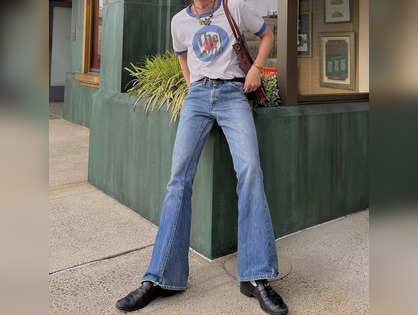 Men Bell Bottom Jeans Flared Denim Pants Retro 60s 70s Trousers Slim Fit  Casual | eBay
