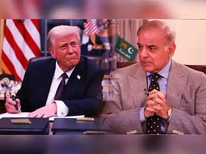 PM Shehbaz Sharif and Donald Trump in a formal setting, discussing policy