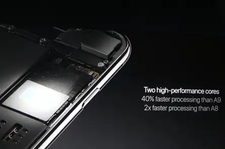 It has a four-core CPU: two high-performance CPU cores (each 40% faster than the A9 on the 6S), and two “high efficiency” cores that run at 1/5th the power to save battery life.