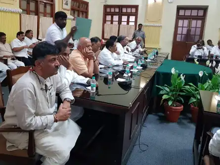 Congress Legislative Party meeting underway. Senior leader DK Shivakumar and MLA Anand Singh also present