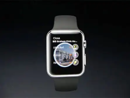 As you approach a Pokestop, a haptic tap on your wrist will let you know. Swipe it to collect your items, just like in the game.