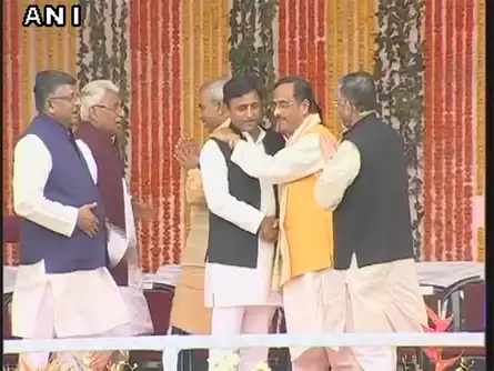 Akhilesh Yadav arrives at Lucknow's Smriti Upvan to attend swearing in ceremony of Yogi Adityanath as UP CM