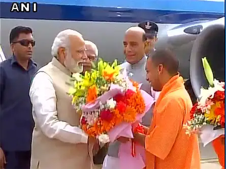 PM Narendra Modi arrives in Lucknow for Yogi Adityanath's swearing-in ceremony as Uttar Pradesh Chief Minister
