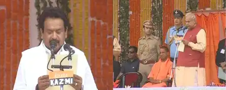 SP Singh Baghel and Satyadev Pachauri take oath as cabinet ministers in the Yogi Adityanath government
