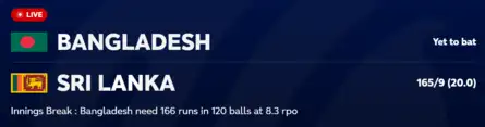 SL vs BAN Asian Games 2026: Track live score