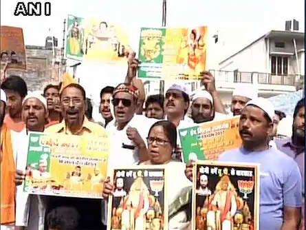 People in Gorakhpur celebrate and rejoice as Yogi Adityanath is set to take oath as Uttar Pradesh Chief Minister today.