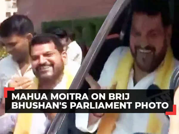 Mahua Moitra Attacks Brij Bhushan Singh Over 'Smiling' Parliament Photo;  Takes 'Maun Guru' Jibe At PM