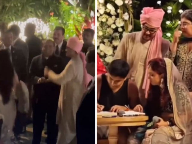 amir khan welcoming mukesh ambani at daughter ira khans wedding