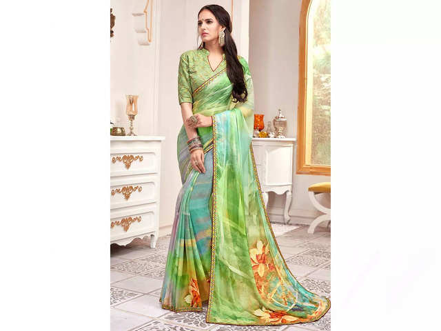 Pure Chiffon Party Wear Chiffon Sarees, With Stitched Blouse at Rs 7486 in  Guwahati