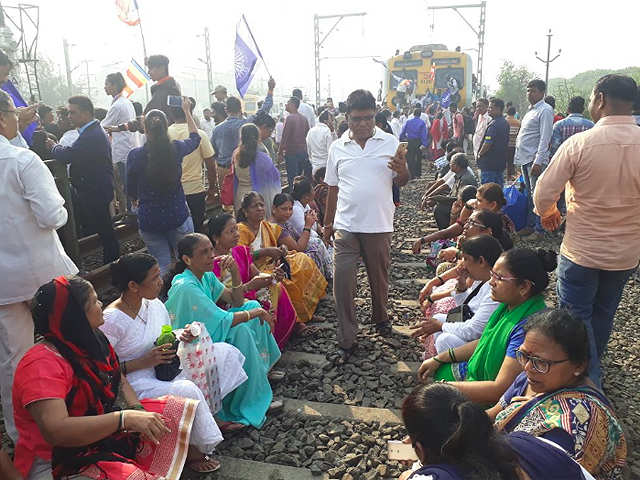 Protesters tried to block railway tracks
