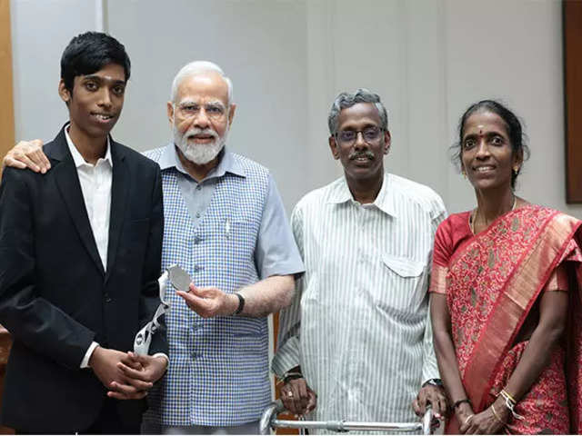 Indian chess prodigy Rameshbabu Praggnanandhaa smiles as his