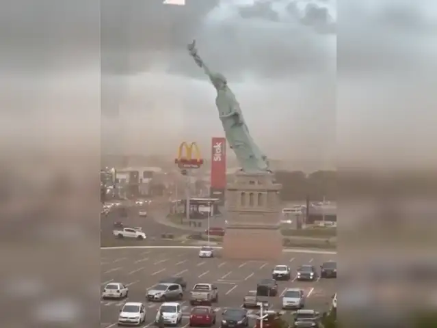 Statue of Liberty' tilts, then topples to ground in Brazil's Rio