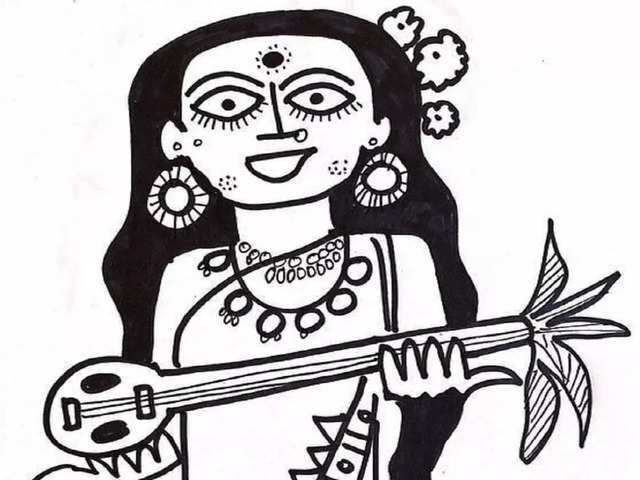The Goddess, Saraswati - Simple Drawing Of Saraswati Mata Transparent PNG -  629x678 - Free Download on NicePNG