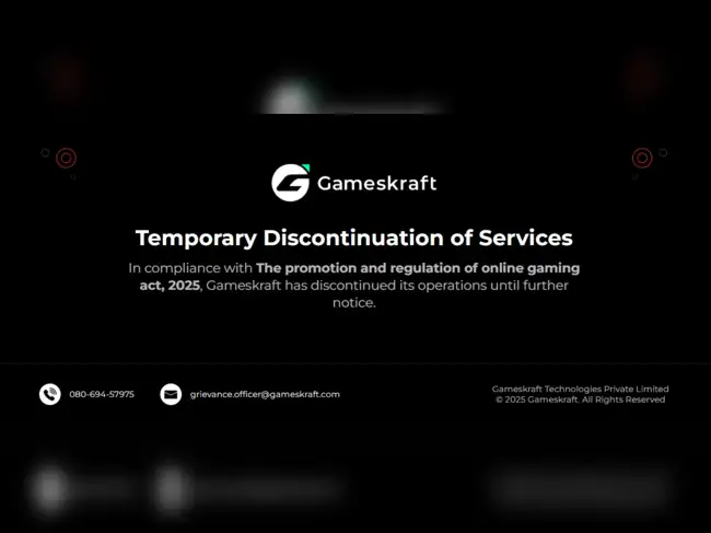 Image for Gameskraft complies with Online Gaming Act; will not pursue legal action
